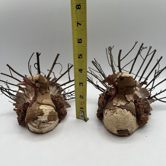 Vintage Handmade Set Rustic Turkey Figurines Bark Pinecone Folk Art Thanksgiving - Picture 6 of 16